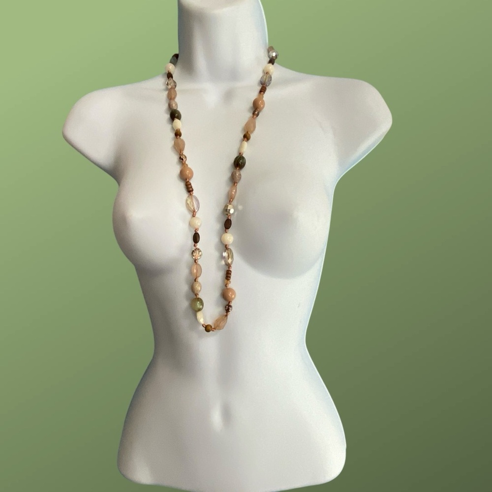 Bohemian Acrylic & Wood Beads Hand Knotted Natural Necklace